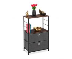 Relaxdays 10026620 Armoire, Organisateur, 2 tiroirs en Tissu, Effet Bois Pieds en métal, HlP 85,5 x 55 x 30 cm,Gris, Acier, Polyester, MDF, Noir