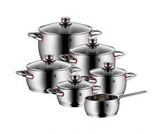 WMF 774066380 Quality One Set de 6 casseroles avec couvercle en verre, casserole Ã casserole en acier inoxydable poli Cromargan, ouverture vapeur, compatible induction 18/10