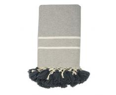 Moorish Idol - Fouta Chevron Pompons- 100cm x 200cm- Gris Perle