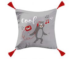 ligne décor coussin dehoussable pompons 40x40 coton alphonse gris