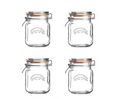 Kilner Bocal carré en verre avec clip 4 Pack - 1L