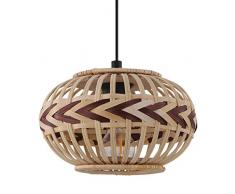 Eglo Suspension Dondarrion, 1 lampe suspendue vintage, naturel, hygène, suspension en bois tressé, lampe de salle à manger, lampe de salon suspendue en marron clair et foncé, acier, douille E27