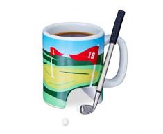 Relaxdays Tasse de golf avec raquette et stylo Ã bille avec 2 balles de golf - Multicolore