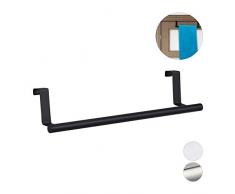 Relaxdays 10027815_46 Serviettes pour Porte et Armoire, accrocher, Tringle en Acier Inoxydable, Tige sans Trous, Cuisine,Noir, INOX, Plastique, 1