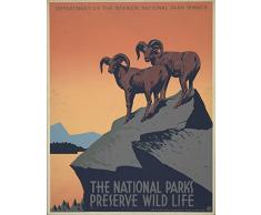 Le Poster Collective Vintage The National Parks prÃ©server Wild Life chÃ¨vres Animaux WPA Ãtats-Unis AmÃ©rique Art DÃ©co de Voyage, Bois, Multicolore, 59.4Â x 42Â x 59.4Â cm