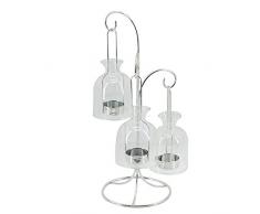 EUROCINSA Réf. 19148 Photophore en Verre avec Structure métallique Couleur Argent à 19 x 35,5 cm. 1 unité, en métal, Taille Unique.