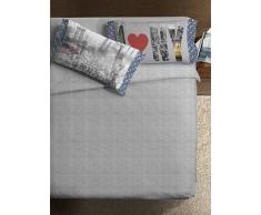 Ipersan 1 Personne Parure Housse de Couette Fine Art New York 155x240 Couleur Gris/Bleu