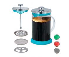 Relaxdays cafetière manuelle, passoire en inox, saveur de café aromatique, 800 ml, verre & plastique, bleu clair