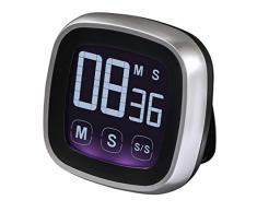 Xavax Minuteur de cuisine Touch (fonction tactile, minuteur et chronomètre, magnétique, jusquâà 99 min 59 s, Son puissant) Minuteur design, minuteur électronique , numérique) Argent/Noir