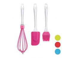 Relaxdays Set de 3 pinceaux de cuisine en silicone avec pinceau, spatule et fouet Rose