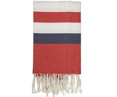 Moorish Idol - Fouta Traditionnelle- 100cm x 200cm- Blanc/Rouge/Bleu Jean