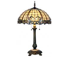 Lumilamp 5LL-5298 Libellule Lampe de table style Tiffany Bleu/nuage à 50 x 80 cm 2 x E27 max. 60 W Verre coloré décoratif Tiffany Style abat-jour en verre coloré fait main