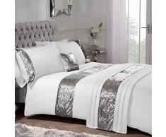 Sienna Lit Ã Sequins dans Un Sac ArgentÃ© Super King 100% Polyester Microfibre Douce Blanc Gris