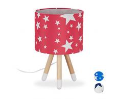 Relaxdays 10028045_47 Lampe de Chevet, veilleuse pour Enfants, E14, sur Pieds, Abat-Jour en Tissu, Bois Hxd 39,5 x 25 cm,Rose