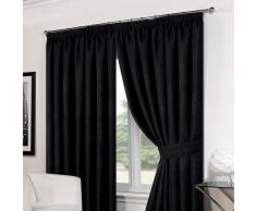 Dreamscene Panier de luxe tissage Doublure thermique occultant Ruban Top Rideaux avec embrasses â Noir, 66 x 137
