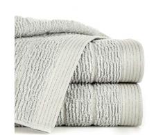 Eurofirany Lot de 3 Serviettes de Toilette en Coton Doux Ã Rayures et Coutures mÃ©talliques ArgentÃ© 70 x 140 cm