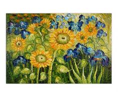 Arte Dal Mondo VG038IAT-02 Tournesols et Iris Tableau, Huile sur Toile, Peint Ã la Main et montÃ©e sur chÃ¢ssis esthÃ©tique, Multicolore, 90 x 60 x 2 cm