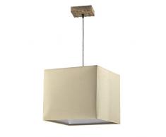 ONLI - Lampe Ã suspension Marica avec abat-jour en tissu couleur sable et dÃ©tails en bois. Style Nature et moderne.