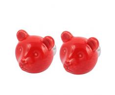 sourcing map Cabinet Armoire Tiroir Porte Tirer Ours Forme Désign Boutons En Céramique Rouge 2 pcs