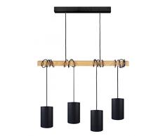 Tosel 21060 Lustre 4 Lumières, Bois/Coton, E14, 40 W, Noir, 80 x 180 cm