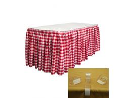 La Jupe de Table à Carreaux en Lin avec 25 l-Clips, Polyester, Blanc/Rouge, 30-Ft x 29 , Lot de 26