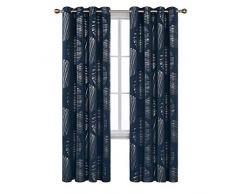 Deconovo Rideaux Occultants Abstract Argente Motif Anti Chaleur Isolation Thermique Chambre FenÃªtre Ã Oeillet pour Salon 2 Pcs, Bleu Marine, 117x229cm