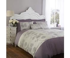 Charlotte Thomas Housse de Couette 1 Personne Antonia - Jacquard Imitation Soie - Gris/Prune - 137 x 200 cm