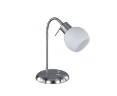 TRIO, Lampe de table, Freddy incl. 1 x LED,E14,4,0 Watt,3000K,320 Lm. Verre opale, Blanc, Corps: metal, Nickel mat L:15,0cm, H:40,0cm, P:28,0cm IP20,Interrupteur,Flexible
