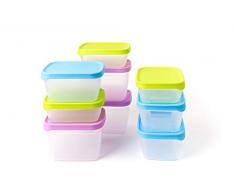 Amuse Basic, set de 9 Boites à Conservation et congélation daliments, 3 couleurs et 3 volumes , 3 x 300ml & 3 x 600ml & 3 x 900ml. Beau design et solide.