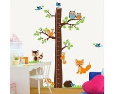 Walplus Autocollant Mural Fox Arbre Mesure Hauteur Amovible Art Décalques Vinyle Maison Décoration DIY Vivant Chambre Bureau Papier Peint DEnfants Cadeau, Multicolore