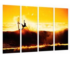 Tableau Moderne Photographique, Impression sur bois, Surfer au coucher du soleil de la mer, vague, 131 x 62 cm, ref. 26735