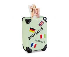 Relaxdays Boîte épargnes vacances, valise, caisse voyage, tirelire, HxLxP : 14,5 x 9,5 x 5 cm, menthe