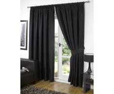 Dreamscene Paire de luxe entièrement doublé Rideaux occultants thermiques plissés avec embrasses, noir, 66 x 90
