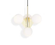 Tom Dixon - Lustre Court en Forme davion - Couches de Laiton de Configuration Pyramide avec Boules en Verre Blanc - Lumière Moderne et contemporaine - Lustre pour Hall, Salle à Manger - Laiton