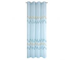 Eurofirany Rideaux Lisses, Motif Zigzag, Transparent, Mat, 8 Åillets Doux, Moderne, Simple, Chambre à Coucher, Salon, Bleu, 140 x 250 cm