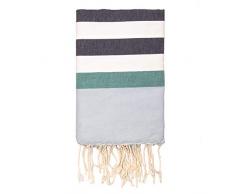 Moorish Idol - Fouta Traditionnelle- 100cm x 200cm- Bleu Jean/Blanc/Vert Canard/Bleu Ciel