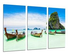 Tableau Moderne Photographique, Impression sur bois, Paysage des CaraÃ¯bes, plage, mer, bateaux, paradis tropical, 97 x 62 cm, ref. 26485