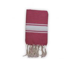 1001 Foutas Fouta Plate Rose Fushia Rayures Blanches 100% Coton, Fuchsia