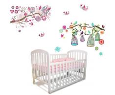 Walplus Sticker mural à fleurs / arbres / cage à oiseau pour chambre de fille