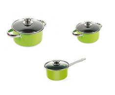 Galileo Casa 2197976 Batterie 6 pièces 2 casseroles 20/24+1 casserole 16 vert, acier au carbone