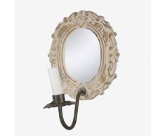 Better & Best Applique (lampe murale) avec lustre, avec plaque de miroir ovale, couleur blanc décapé, dimensions 21 x 26 x 22 cm, matériau : bois/verre/métal,