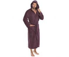 CelinaTex Florida Peignoir De Bain, Capuche, De Couleur Unie, Longue, Poches Appliquées, Femme, Homme, Unisexe, Microfibre, Laine Polaire de Corail XL Couleur Prune