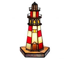 World Art TWLH12044 Phare Lampe de Table de Nuit, Verre, E14, 25 W, Multicolore, H26xL16xS14cm