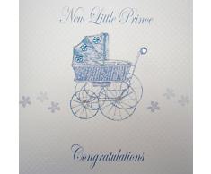 White Cotton Cards New Berceau Bleu Petit Prince de félicitations Faite Main Inscription New Baby Cartes