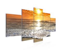 Tableau decoration murale Plage de Sunrise 200 x 100 cm - XXL Impression sur Toile Salon Appartment 5 Parties - prêt à accrocher - 600051a