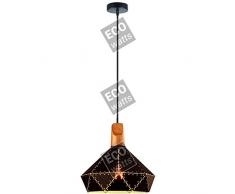 Suspension E27 Max.60W abat-jour Noir et Bois clair extÃ©rieur / Blanc intÃ©rieur cable PVC L.150cm Noir