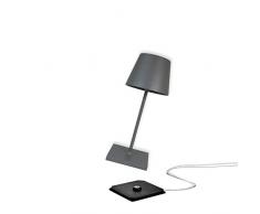 Zafferano Poldina Pro Mini - Lampe de table LED à intensité variable en aluminium, Protection IP54, Utilisation intérieure/extérieure, Base de chargement par contact, H30cm, Prise UE - Grisfoncé