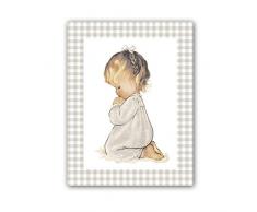 CUADRIMAN nar-v-04-bt Tableau Fille Rezando, Bois, Gris Pierre, 43Â x 33Â cm