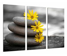 Tableau Moderne Photographique, Impression sur bois, Paysage Zen, Relaxation, Pierres et Fleurs, 97 x 62 cm, ref. 26635