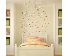 wallflexi Autocollant Mural Papillons Roses Vignes Art amovible Décalques nurserie jardin denfants chambre RESTAURANT CAFà HÃTEL BUREAU Décoration de maison, Multicolore